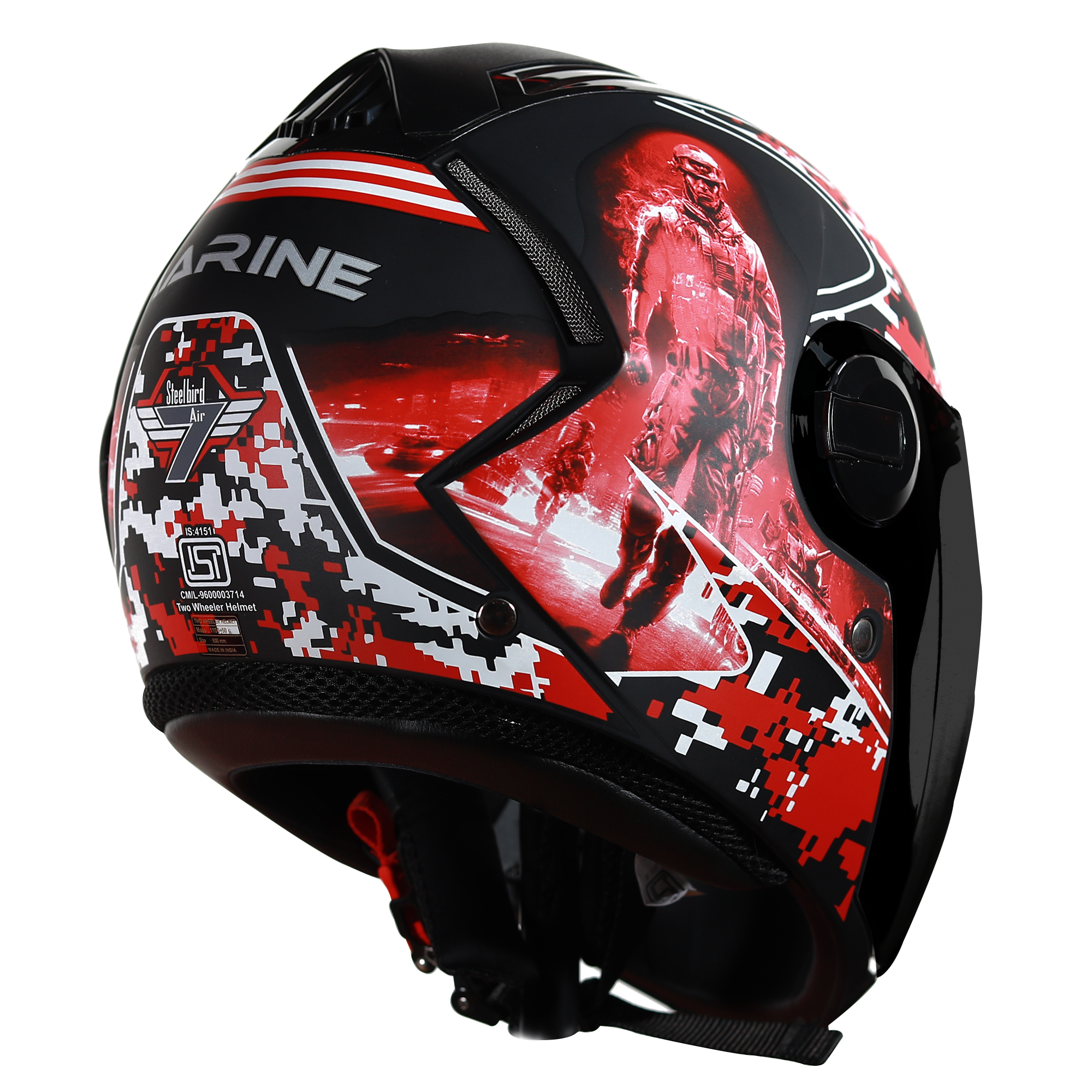 SBA-2 Marine Mat Black With Red ( Fitted With Clear Visor  Extra Silver Chrome Visor Free)